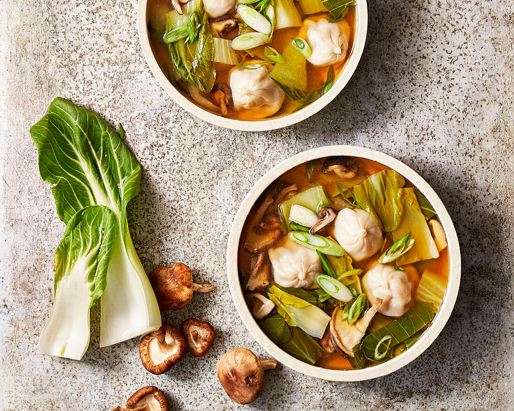 Miso broth with bok choy and mushrooms