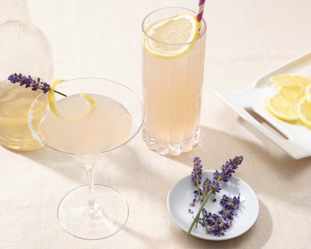 Lavender lemonade and lemon drop martini with simple syrup