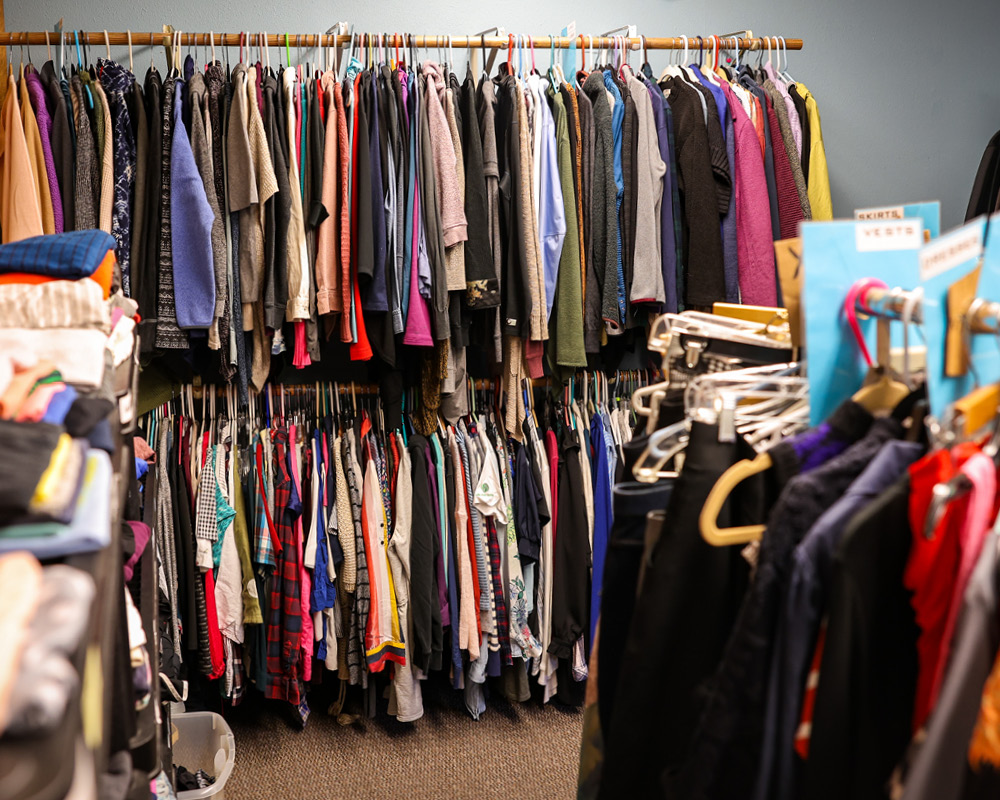 Racks of clothes on display