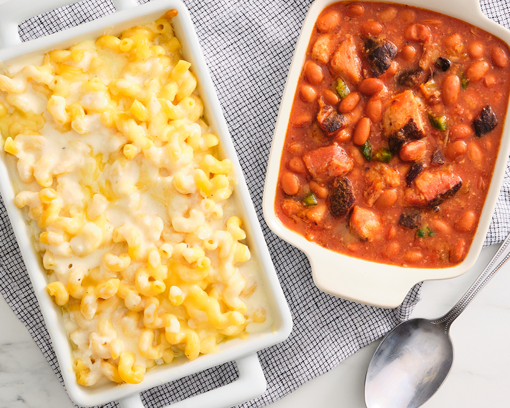 Mac and cheese and baked beans