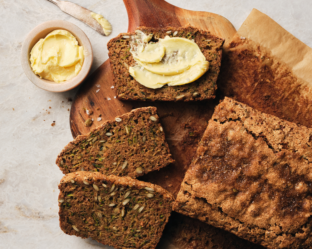 Zucchini bread with butter