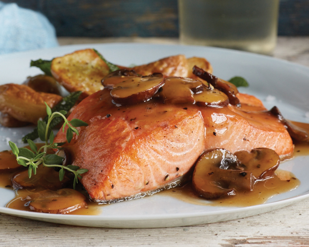 Salmon with mushroom marsala sauce