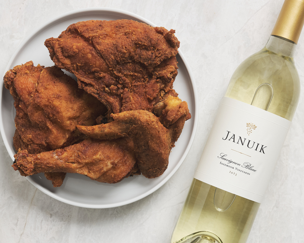 Fried chicken with wine