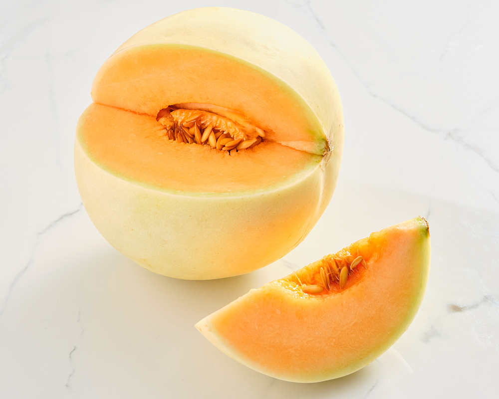 Cantaloupe with cut wedge