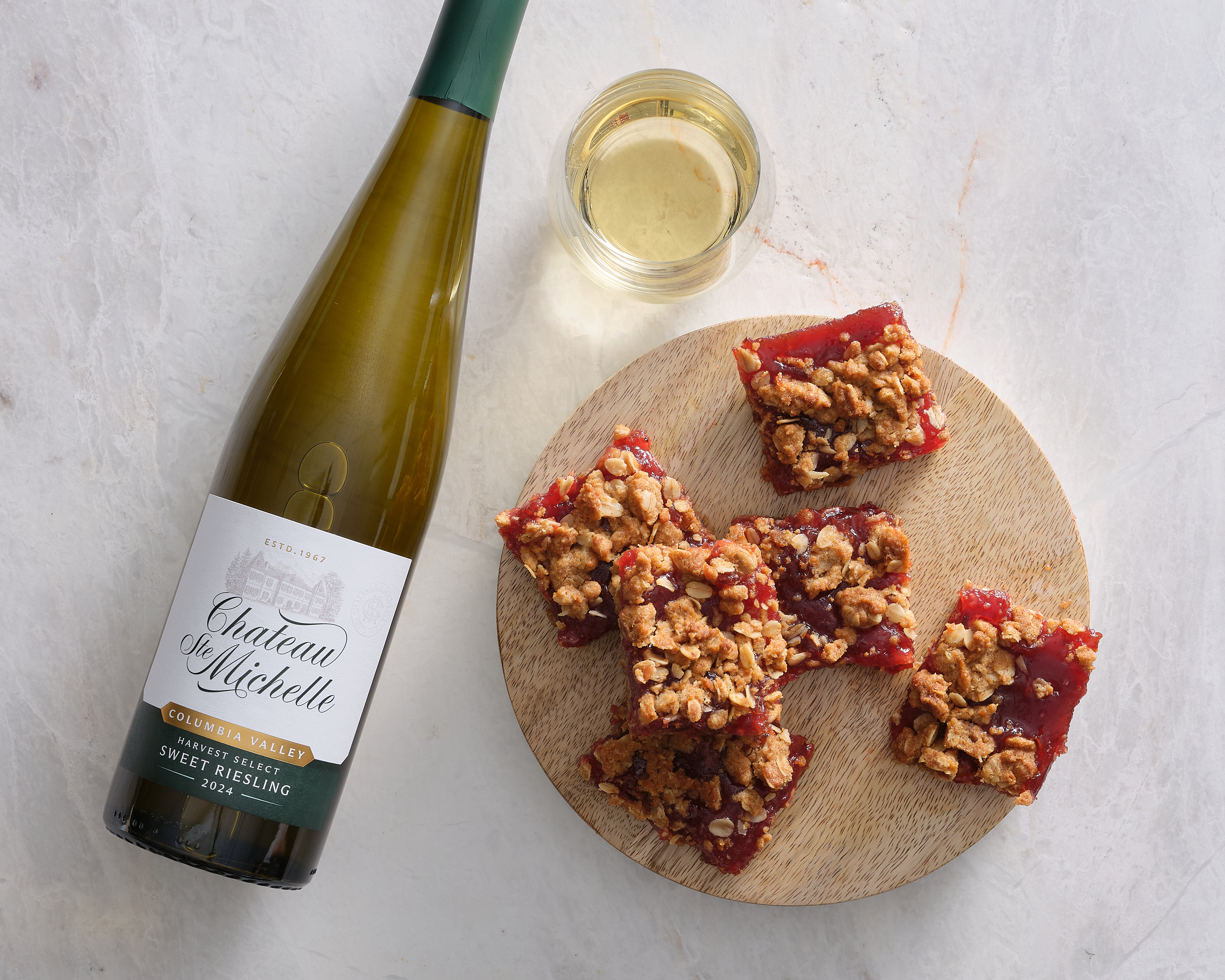 Plum oat bars and Chateau Ste. Michelle Harvest Select Sweet Riesling